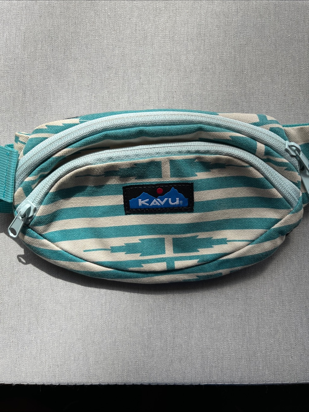 Kavu Teal & Cream Geometric Stripe Waist Pack